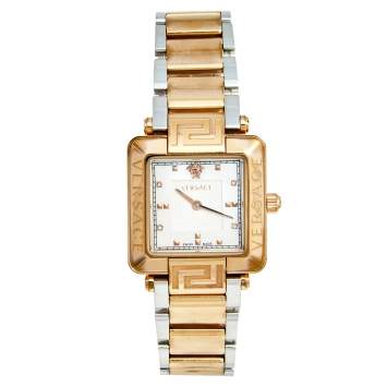 Pre Owned Versace Mother of Pearl Two Tone Stainless Steel Reve Carre 88Q Women's Wristwatch 30 mm