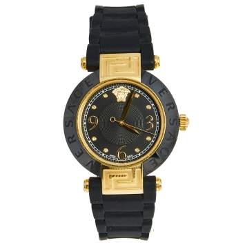 Pre Owned Versace Black Rose Gold Plated Stainless Steel Ceramic Rubber Reve 92Q Women's Wristwatch 35 mm