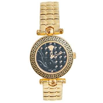 Pre Owned Versace Black Rose Gold Stainless Steel Micro Vanitas VQM050015  Women's Wristwatch 30 mm