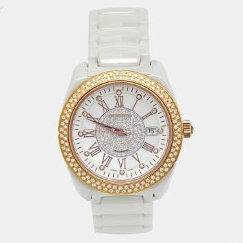 Pre Owned Versace Mother of Pearl Diamond Rose Gold Plated Stainless Steel Ceramic DV One 01AC Women's Wristwatch 41 mm