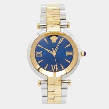 Pre Owned Versace Blue Two Tone Stainless Steel Revive VAI230017 Women's Wristwatch 35 mm
