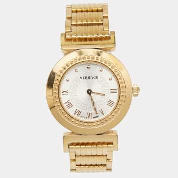 Pre Owned Versace Silver Rose Gold Plated Stainless Steel Vanity P5Q Women's Wristwatch 35 mm
