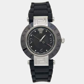 Pre Owned Versace Black Ceramic Stainless Steel Rubber Reve 92Q Women's Wristwatch 35 mm