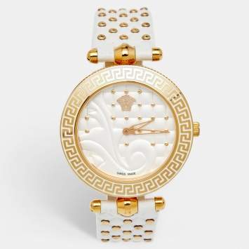 Pre Owned Versace White Rose Gold Plated Stainless Steel Vanitas VK7 Women's Wristwatch 40 mm
