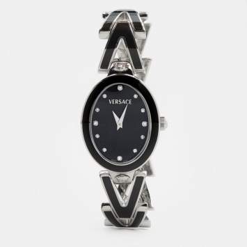 Pre Owned Versace Black Diamond Stainless Steel V-Glam 60QE9SD009 Women's Wristwatch 25 mm