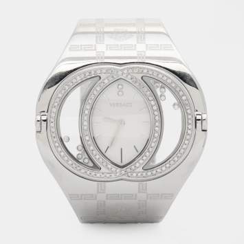 Pre Owned Versace Silver Diamond Stainless Steel Eclissi 73Q Women's Wristwatch 39 mm