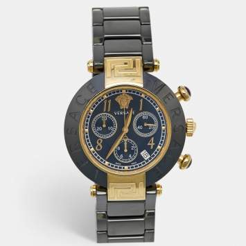 Pre Owned Versace Black Ceramic Gold Plated Stainless Steel Reve 95C Women's Wristwatch 40 mm