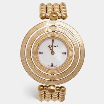Pre Owned Versace Mother of Pearl Rose Gold Plated Stainless Steel Eon 80Q Women's Wristwatch 39 mm