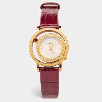 Pre Owned Versace Pink Gold Plated Stainless Steel Leather VDA020014 Women's Wristwatch 33 mm