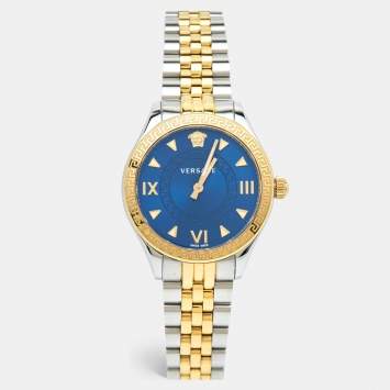 Pre Owned Versace Blue Two-Tone Stainless Steel Hellenyium VE2S00522 Women's Wristwatch 35 mm