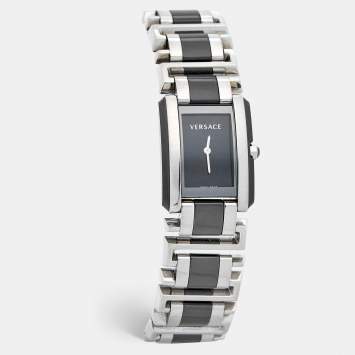 Pre Owned Versace Black Stainless Steel Ceramic Era 70Q99D009SC09 Women's Wristwatch 25 mm