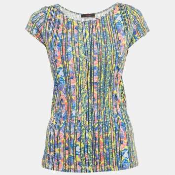 Pre Owned توب جيرسي فيرسوس فيرساتشي مطبوع أزرق/أصفر مقاس كبير (لارج)