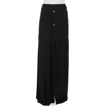 Pre Owned Versus Versace Black Crepe Button Detail Pleated Maxi Skirt S