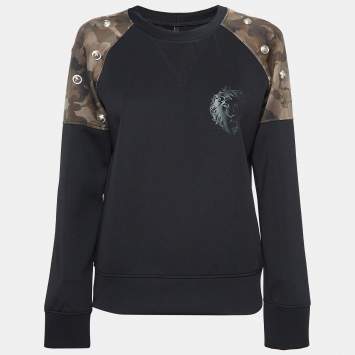 Pre Owned Versus Versace Black Printed Jersey Shoulder Detailed Sweatshirt M