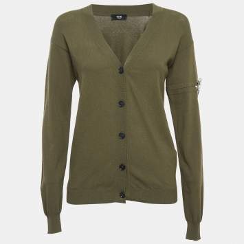 Pre Owned Versus Versace Green Jersey Pin Detailed Cardigan M