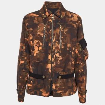 Pre Owned Versus Versace Brown Camouflage Print Jersey Zip-Up Jacket XS