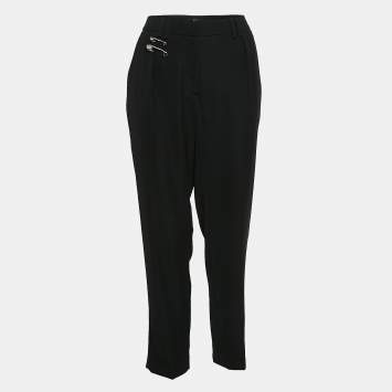 Pre Owned Versus Versace Black Crepe Safety Pin Detail Trousers L
