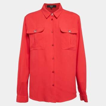Pre Owned Versus Versace Red Crepe Button Front Shirt L