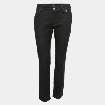 Pre Owned Versus Versace Black Denim Straight Fit Jeans L Waist 31"