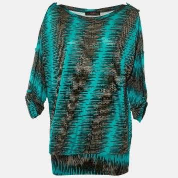 Pre Owned توب جيرسي فيرسوس فيرساتشي مطبوع أزرق/أسود مقاس وسط (ميديم)