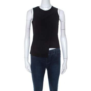 Pre Owned Versus Versace Black Asymmetric Sleeveless Wrap Top S