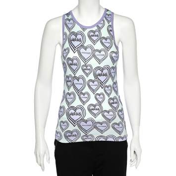 Pre Owned Versus Versace Purple & Green Heart Printed Knit Tank Top S