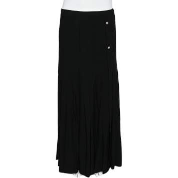 Pre Owned Versus Versace Black Crepe Pleated Maxi Skirt M