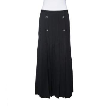 Pre Owned Versus Versace Black Crepe Button Detail Pleated Maxi Skirt M