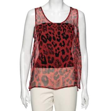 Pre Owned Versus Versace Red Printed Silk Sleeveless Top S