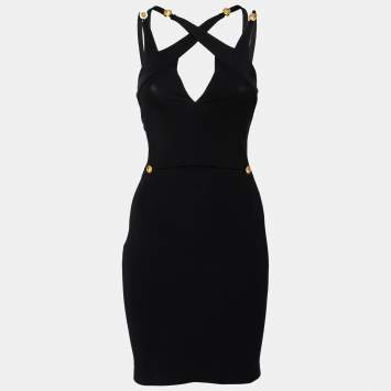 Pre Owned Versus Versace Black Stretch Knit Cross Back Detail Short Dress S