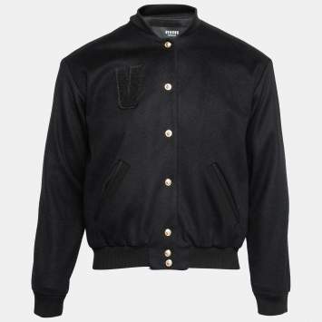 Pre Owned Versus Versace Black Wool Embroidered Logo Bomber Jacket M