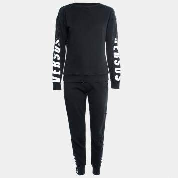Pre Owned Versus Versace Black Zip Detailing Cotton Sweatshirt & Joggers Set S