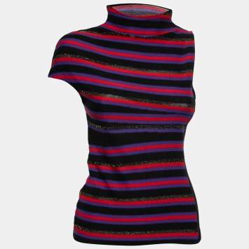 Pre Owned Versus Versace Multicolor Striped Knit Asymmetric Top M