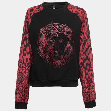 Pre Owned Versus Versace Black Knit Animal Motif Embroidered Jumper M
