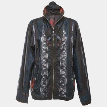 Pre Owned Versus Versace Black All-Over Print Synthetic Zip Front Jacket XL