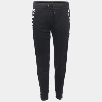 Pre Owned Versus Versace Black Logo Print Cotton Side Zip Detailed Joggers S