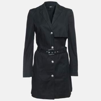 Pre Owned Versus Versace Black Stretch Cotton Trench Coat S