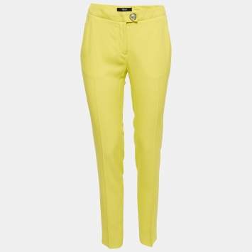 Pre Owned Versus Versace Yellow Crepe Straight Leg Trousers S
