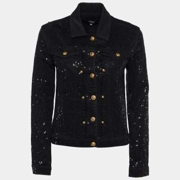 Pre Owned Versus Versace Black Denim Sequined Jacket S