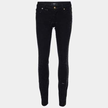 Pre Owned Versus Versace Black Sequined Denim Skinny Jeans S/Waist 28"