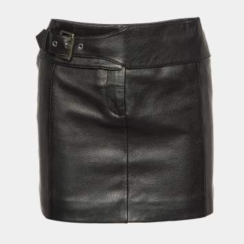Pre Owned Versus Versace Black Leather Mini Skirt XS
