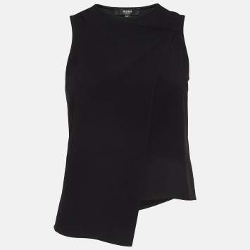 Pre Owned Versus Versace Black Crepe Asymmetric Wrap Top XS