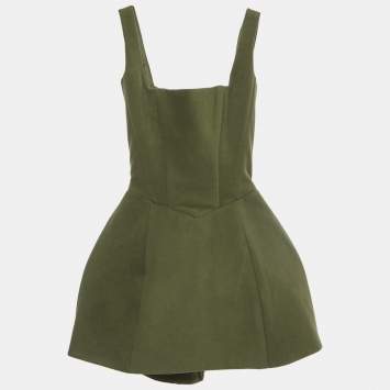 مملوكة مسبقًا Vestiaire d'un Oiseau Libre Green Felt Flared Mini Dress XXS