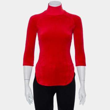 Pre Owned Vetements X Juicy Couture Red Velour Turtleneck Top M