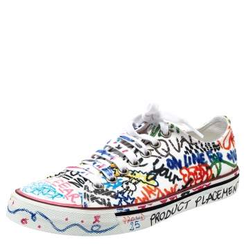 Pre Owned Vetements White Graffiti Canvas Low Top Sneakers Size 38