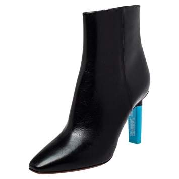 Pre Owned Vetements Black Leather Highlighter Heel Ankle Boots Size 41