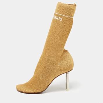 Pre Owned Vetements Gold Knit Fabric Sock Ankle Boots Size 39