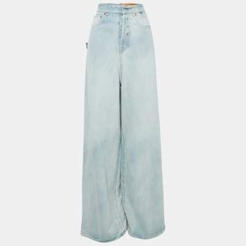 Pre Owned Vetements Blue Denim Inside Out Wide-Leg Garderobe Jeans S Waist 26"