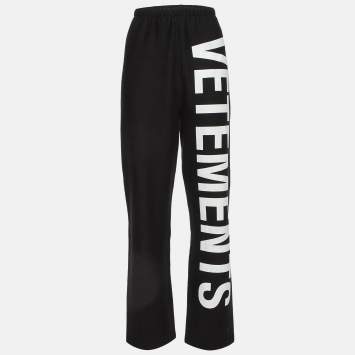 Pre Owned Vetements Black Large Logo Print Cotton Knit Sweatpants M