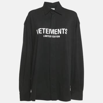 Pre Owned Vetements Black Logo Print Cotton Knit Garderobe Limited Edition Unisex Shirt M